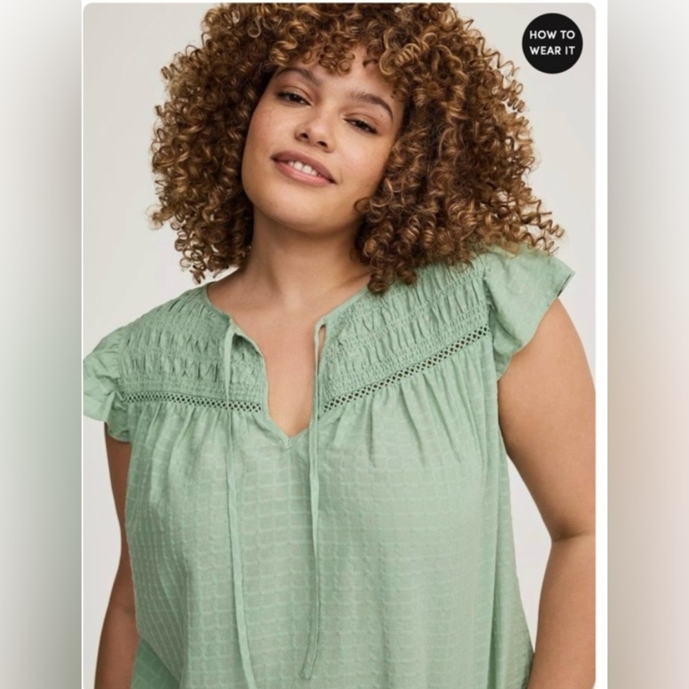 Torrid Green Smocked Ruffled Blouse